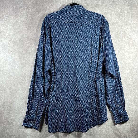 John Maverick Performance Shirt Mens Size 2XL Navy‎ Blue Diamond Print Button Up - Picture 4 of 9